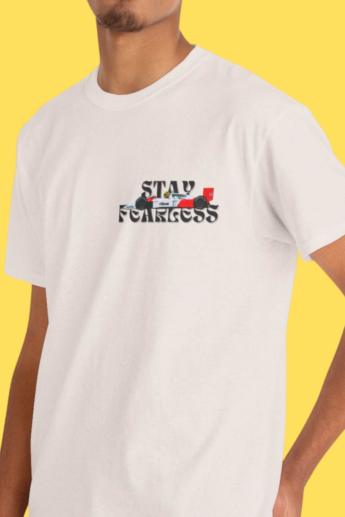 Bleiben Sie furchtlos – weißes T-Shirt der Ayrton Senna Edition